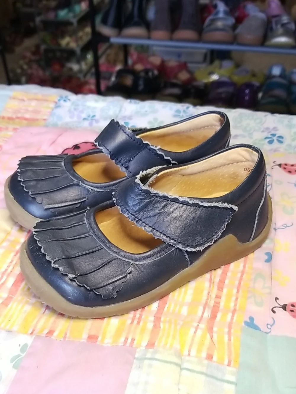 Livie & Luca Navy Blue Leather Mary Jane with Fringe Strap Size 9 OG Ruche (Arc)